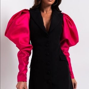 Large Pink & Black Puff Sleeve Single Breasted Blazer with one button new no tag
